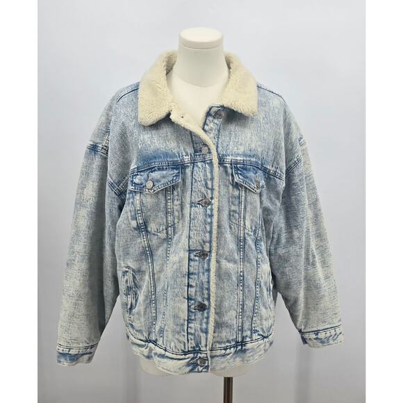 GAP Jackets & Blazers - Gap Acid Wash Sherpa Lined Denim Bomber Jacket